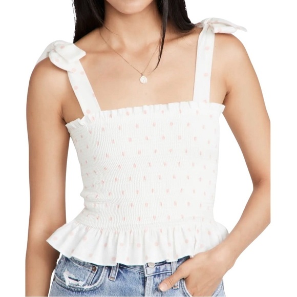 PEIXOTO • White & Pink Michi Top Pinky’s Up Dots Top - Picture 1 of 7